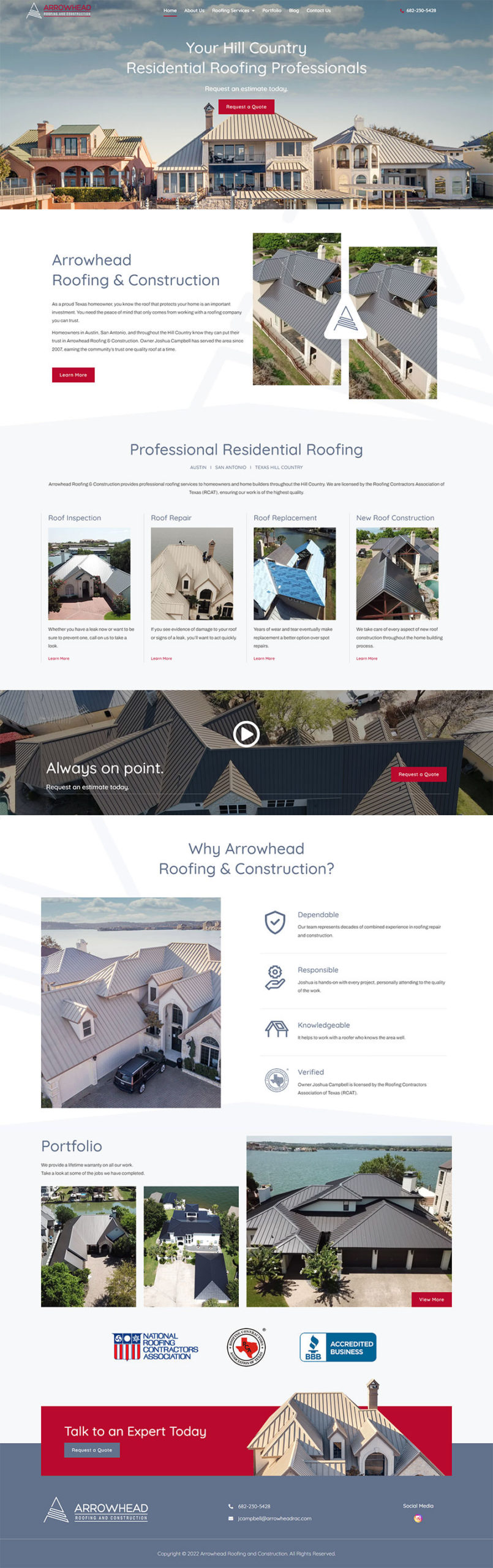 arrowhead roofing website design austin TX