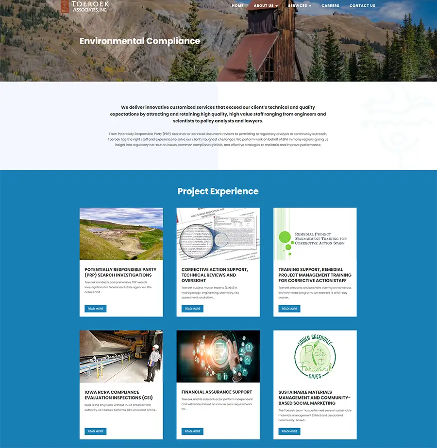 Environmental Compliance page on web design for toeroek.com