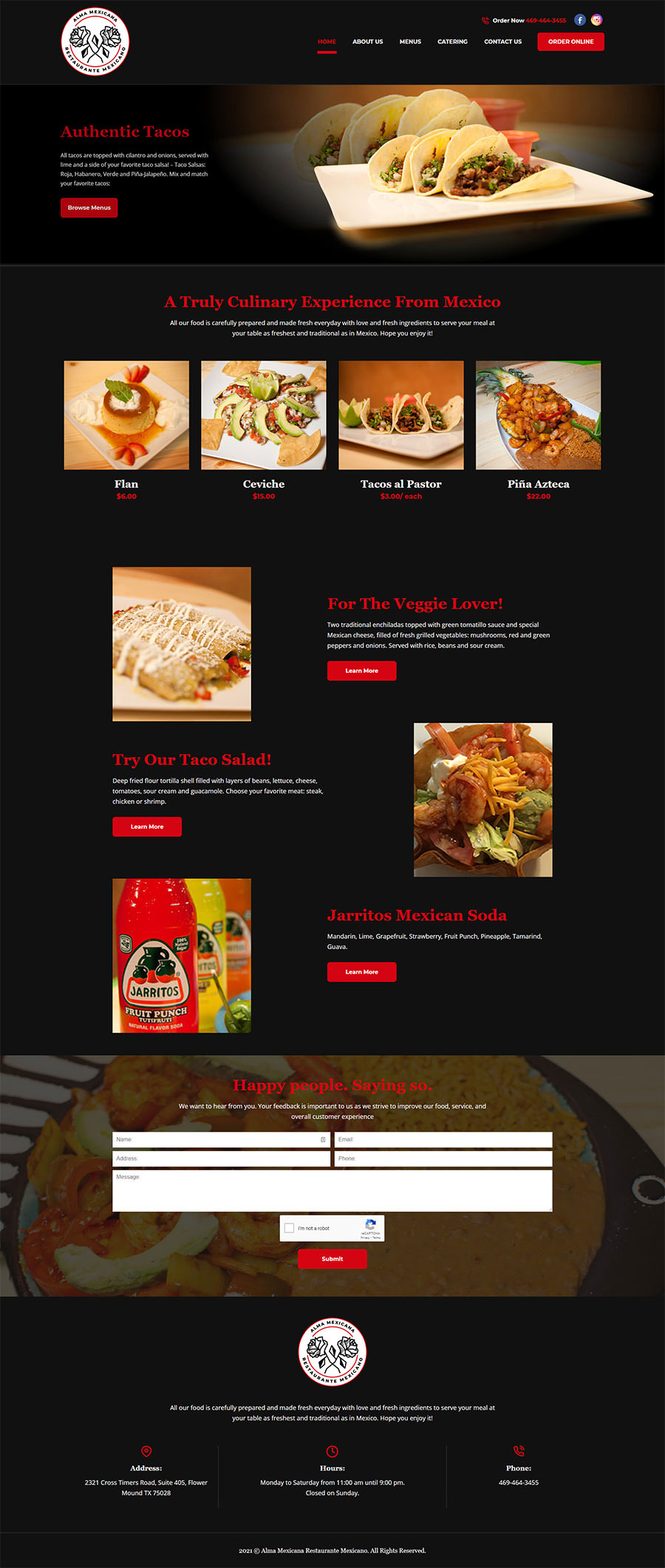 restaurant web design for Alma Mexicana Restaurante Mexicano