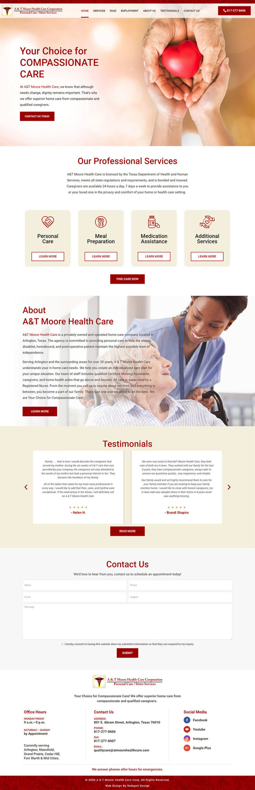 Web Design for A&T Moore Health Care - 801 E. Abram Street, Arlington, Texas 76010