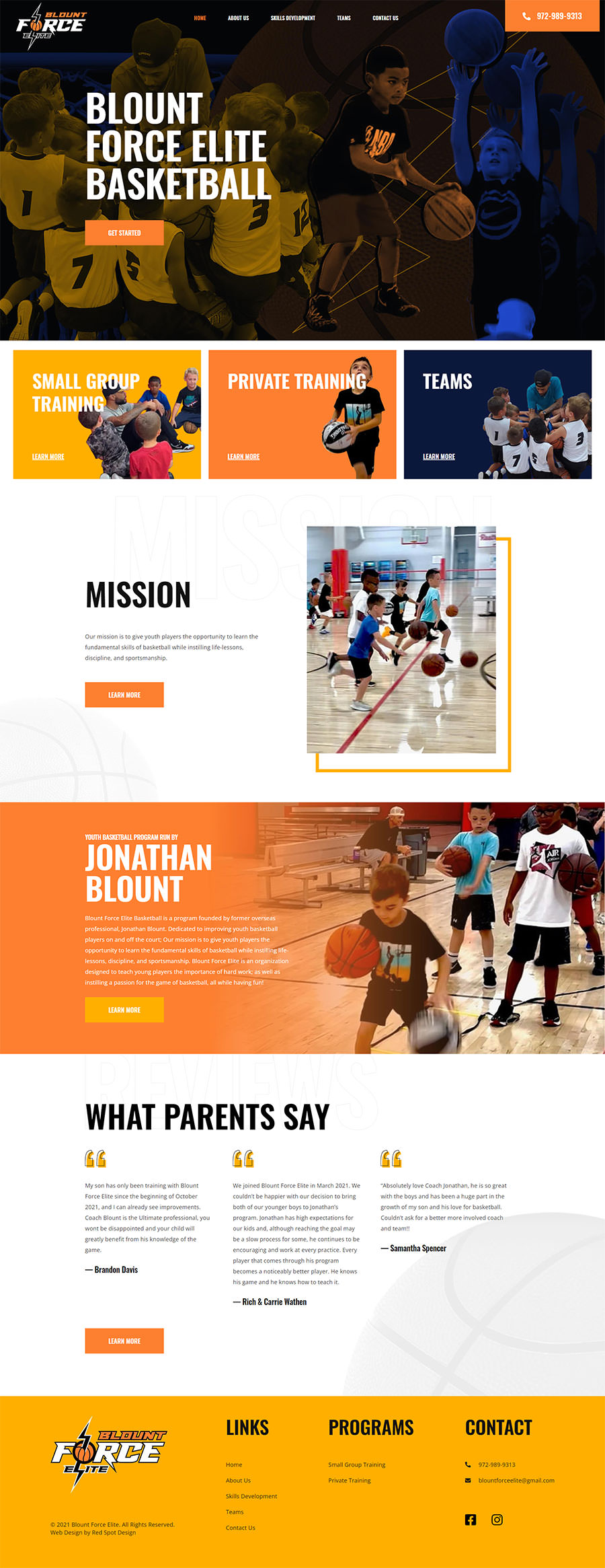 web design for blount force elite basketball training