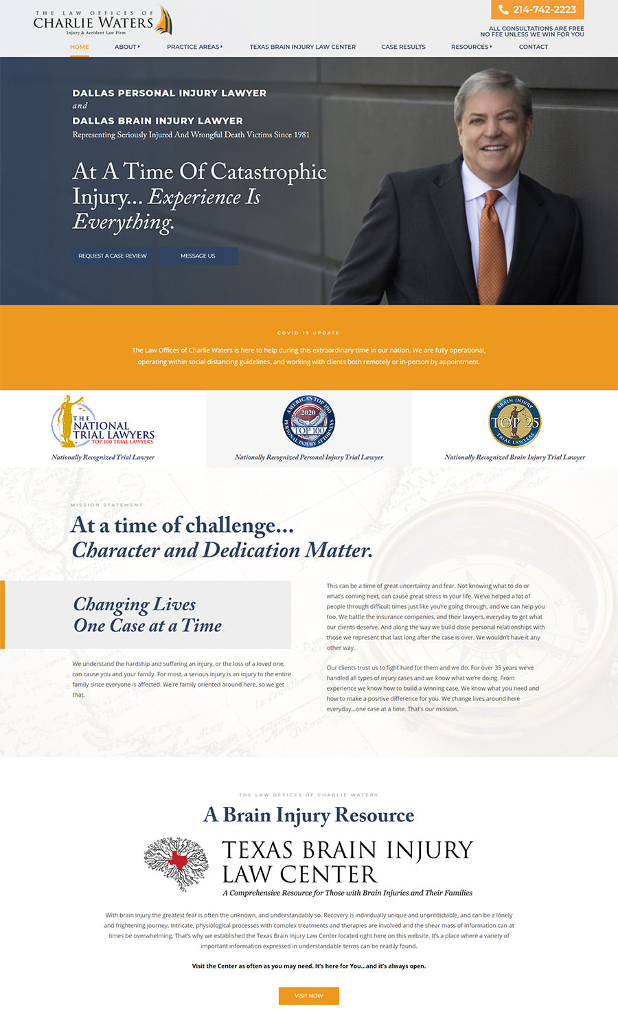 law firm website designed for charlie waters law by red spot design