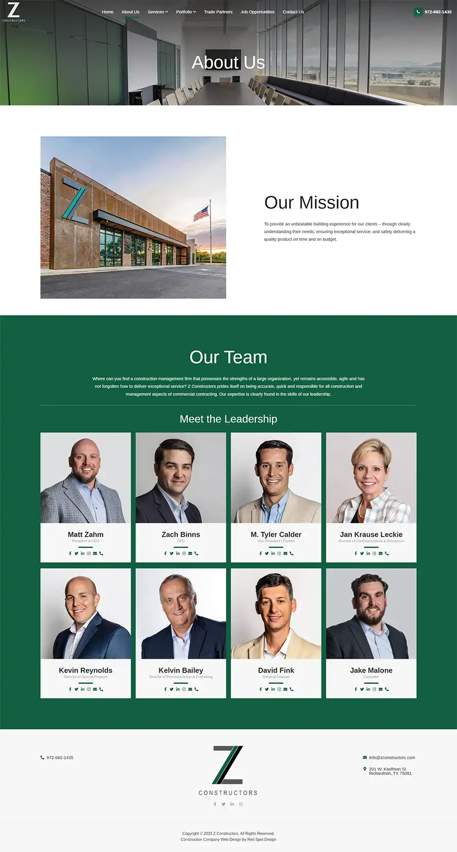 construction company website design team page