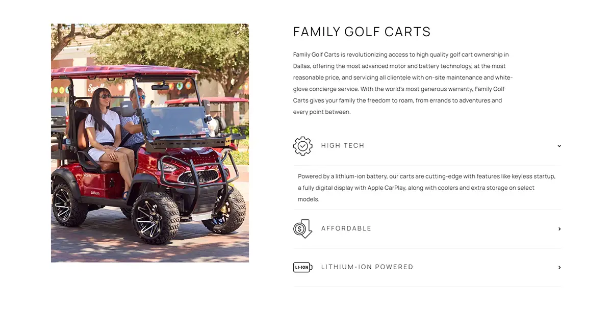 custom web design for dallas texas based family golf carts 2
