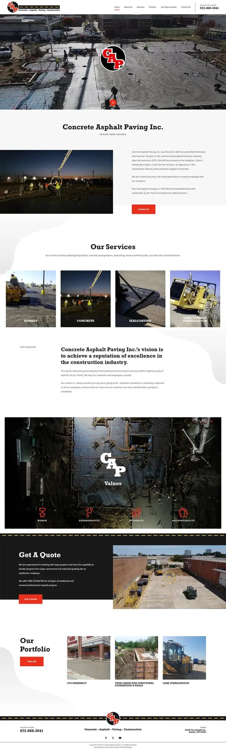 custom website design for dallas based Concrete Asphalt Paving Inc