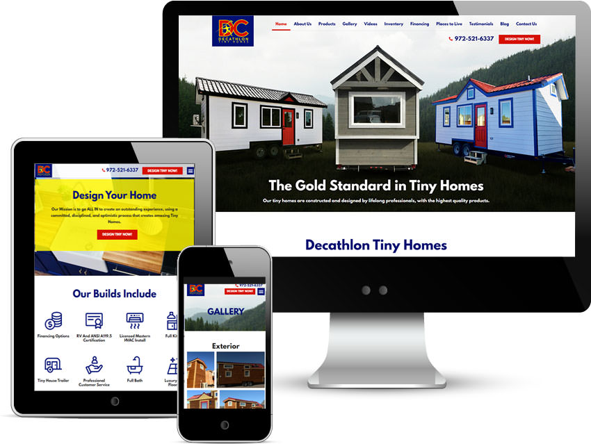 custom web design for decathlon tiny homes dallas