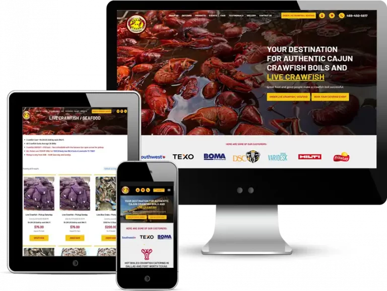 ecommerce web design for crawfish catering company in dallas