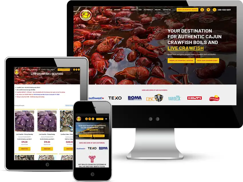 ecommerce web design for crawfish catering company in dallas