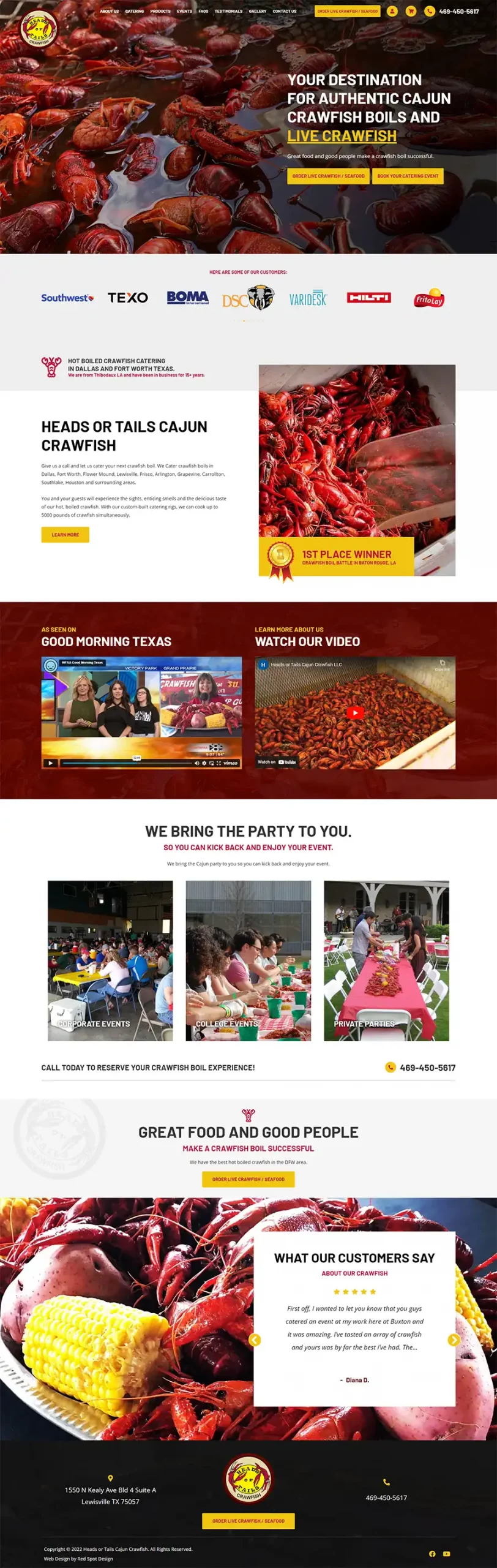 ecommerce website design for crawfish catering company in dallas