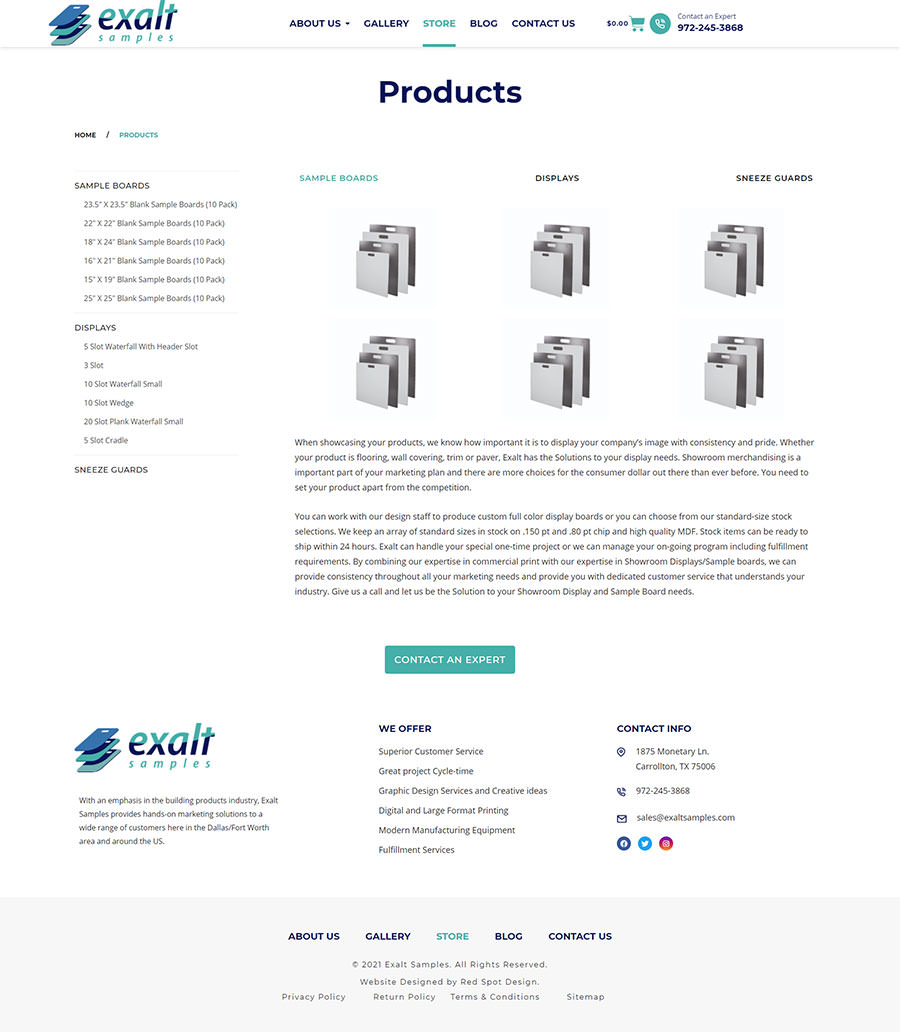 ecommerce web design for exalt samples Carrollton Texas