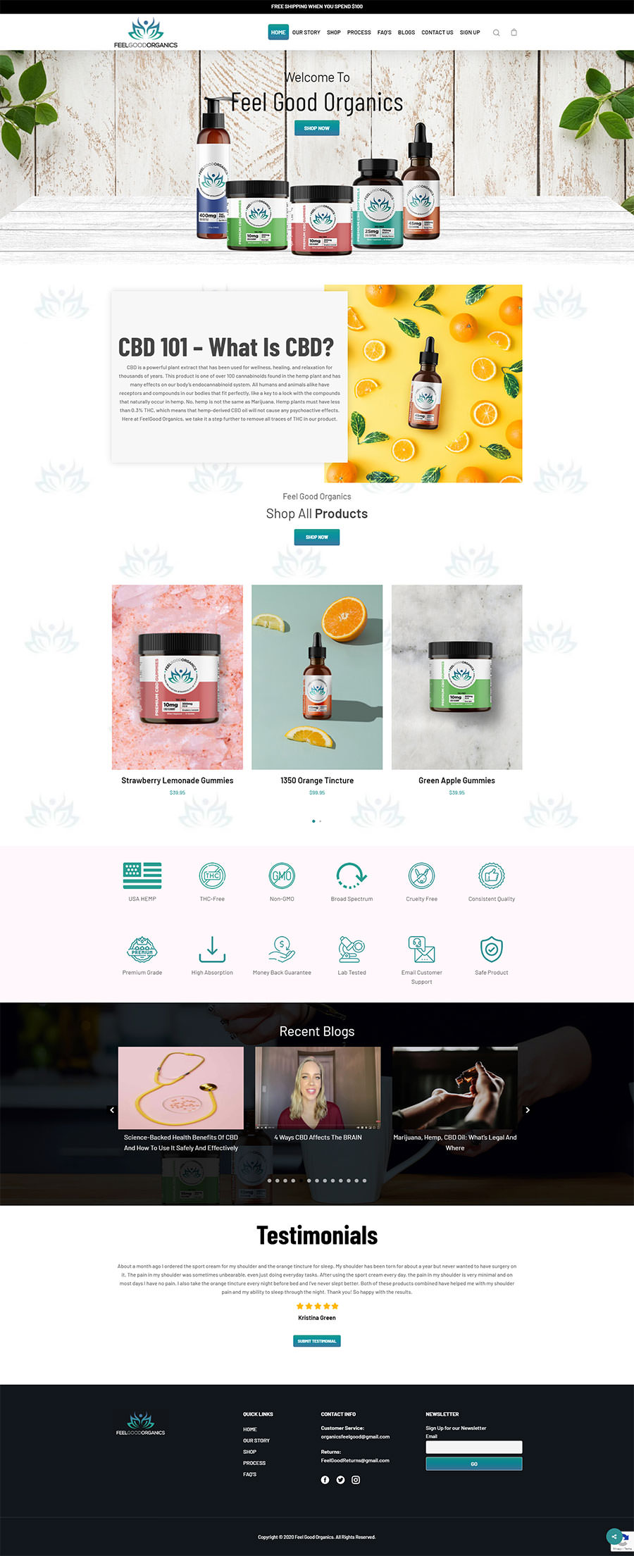 ecommerce web design for feel good organics Houston Texas