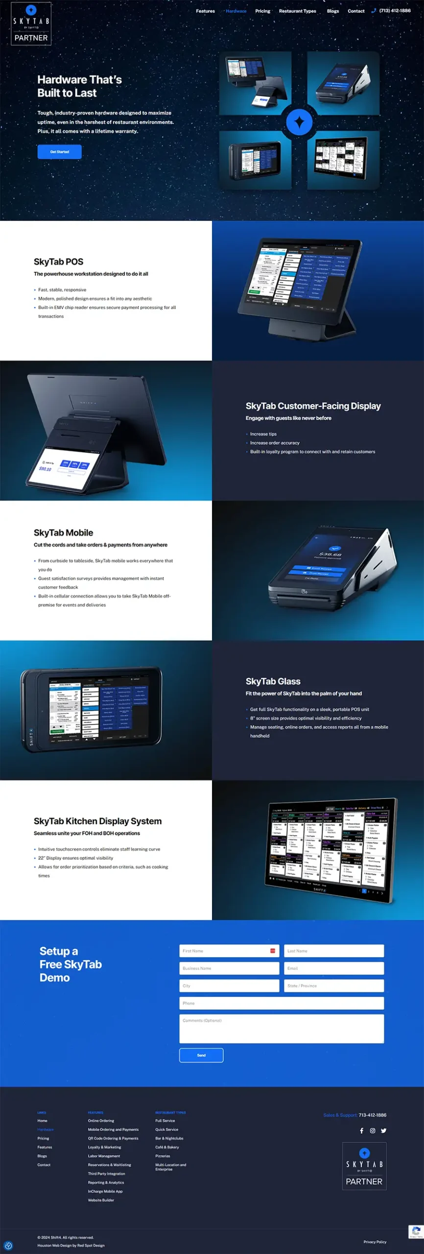 hardware page on wordpress website designed for skytab houston