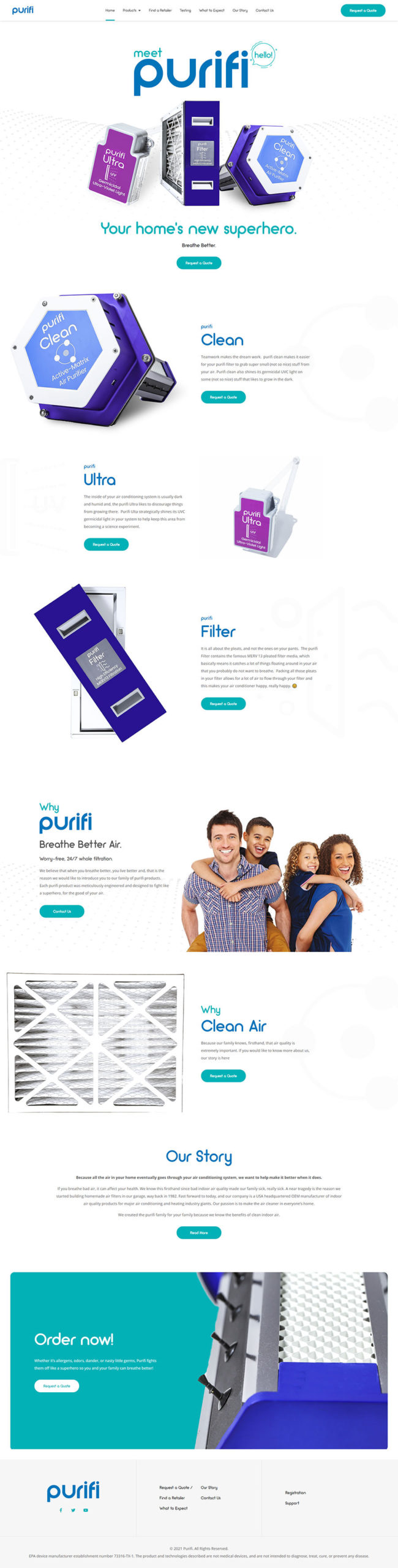 Web Design for Purifi Air Filters Royse City Texas