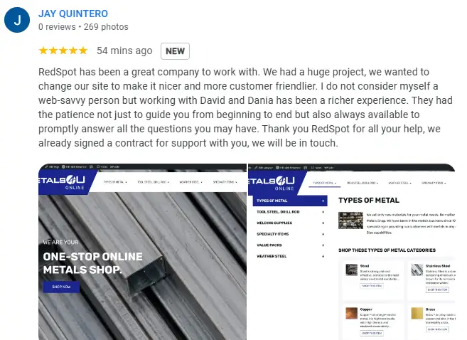 metals4uonline 5 star web design testimonial