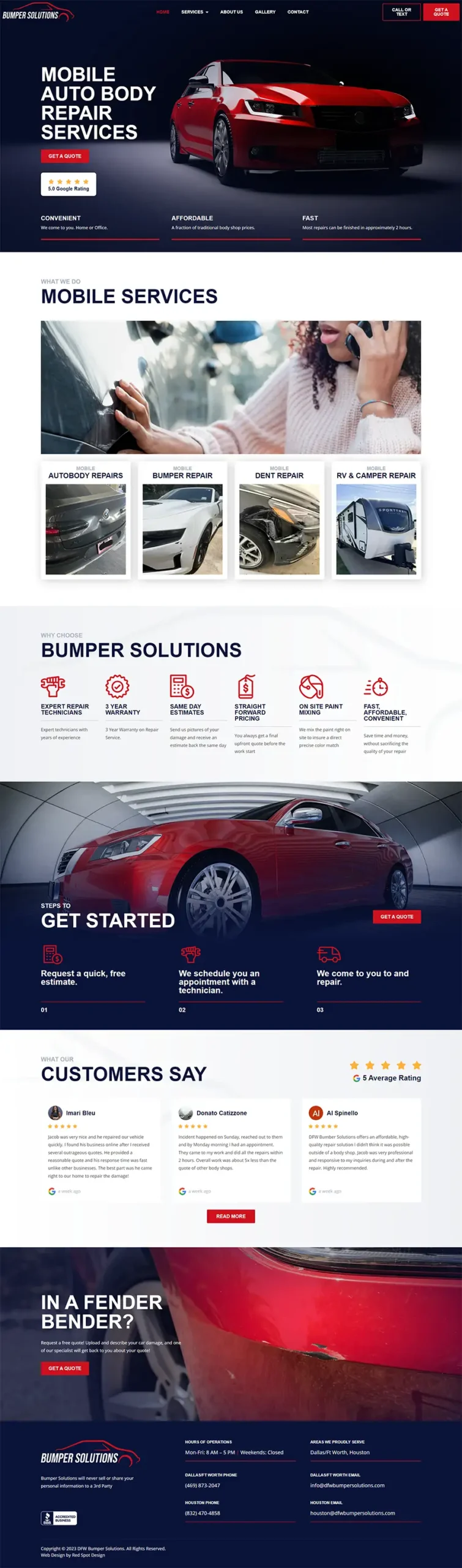 mobile auto body repair company new website design