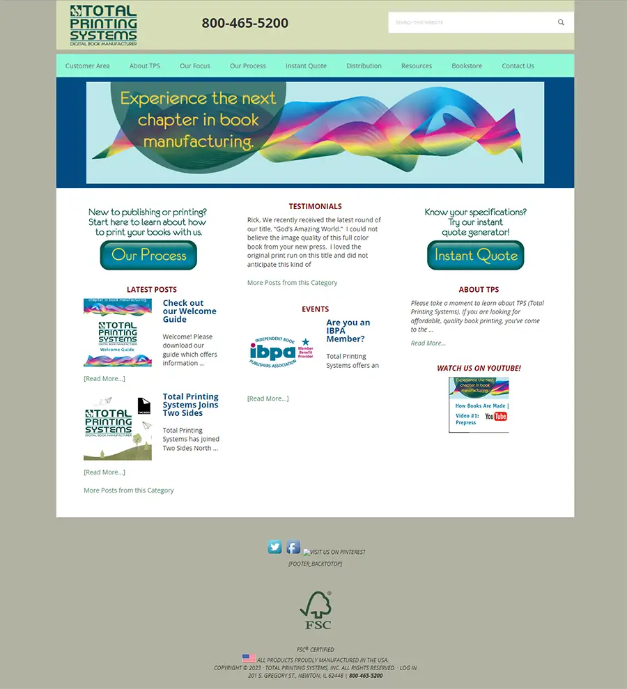 old website before redsign for total printing systems Newton IL