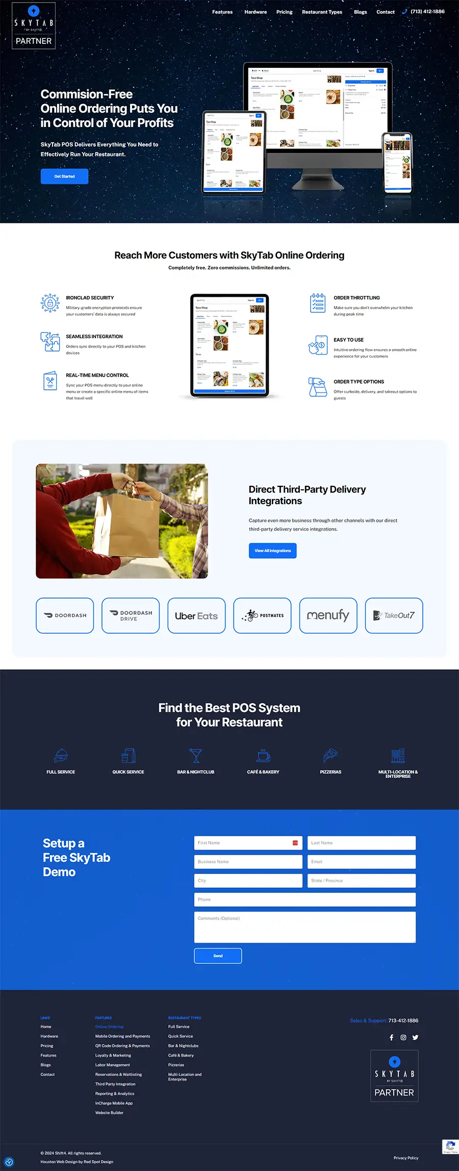 ordering page on wordpress website designed for skytab houston