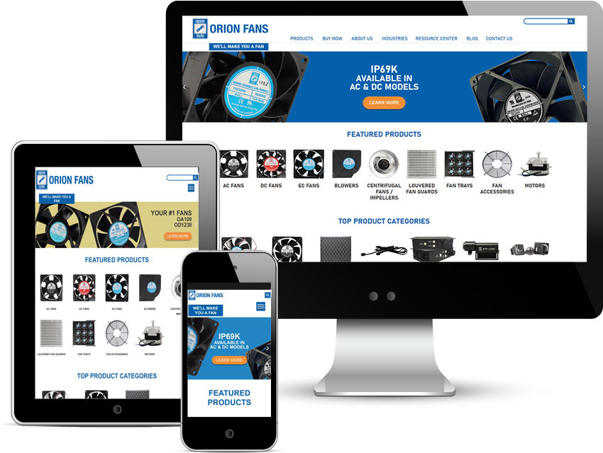 orion fans website design 10557 Metric Dr. Dallas TX 75243