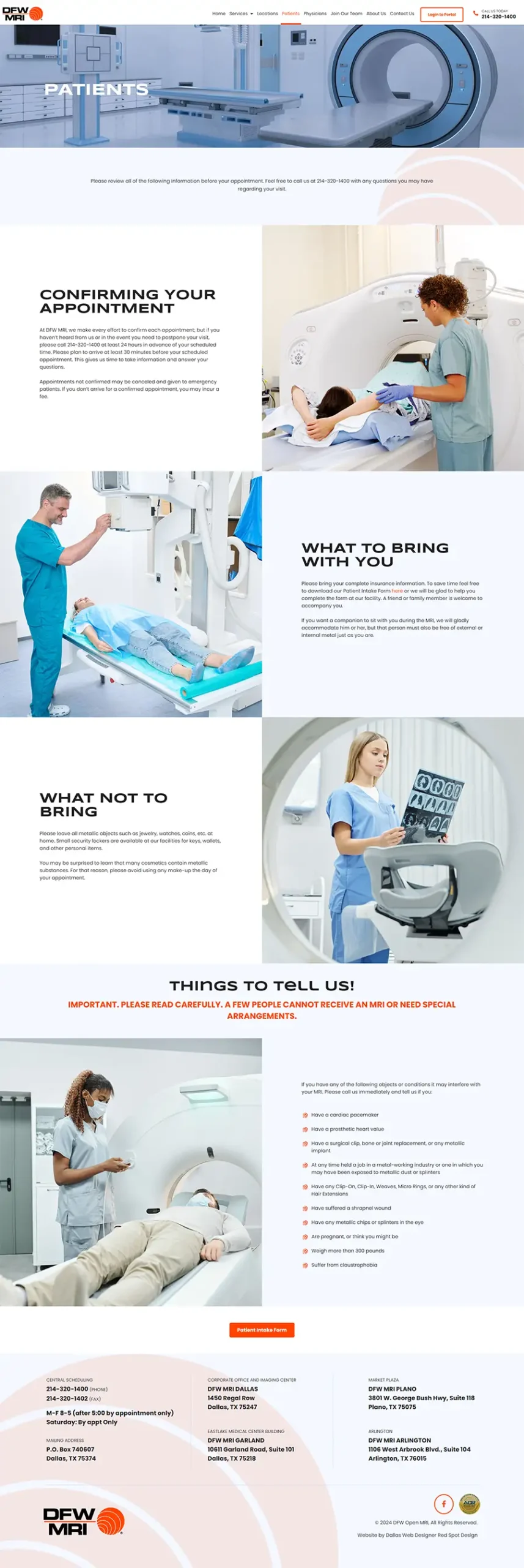 patients page for dfw open mri by red spot design in dallas