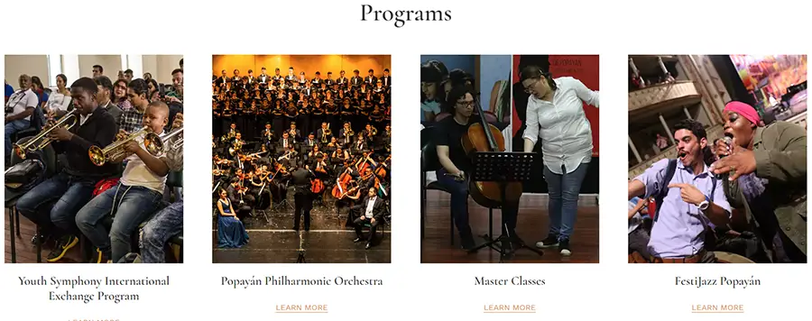programs section for Popayan International Music Festival