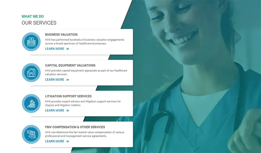 services section on healthvaluegroup wordpress website