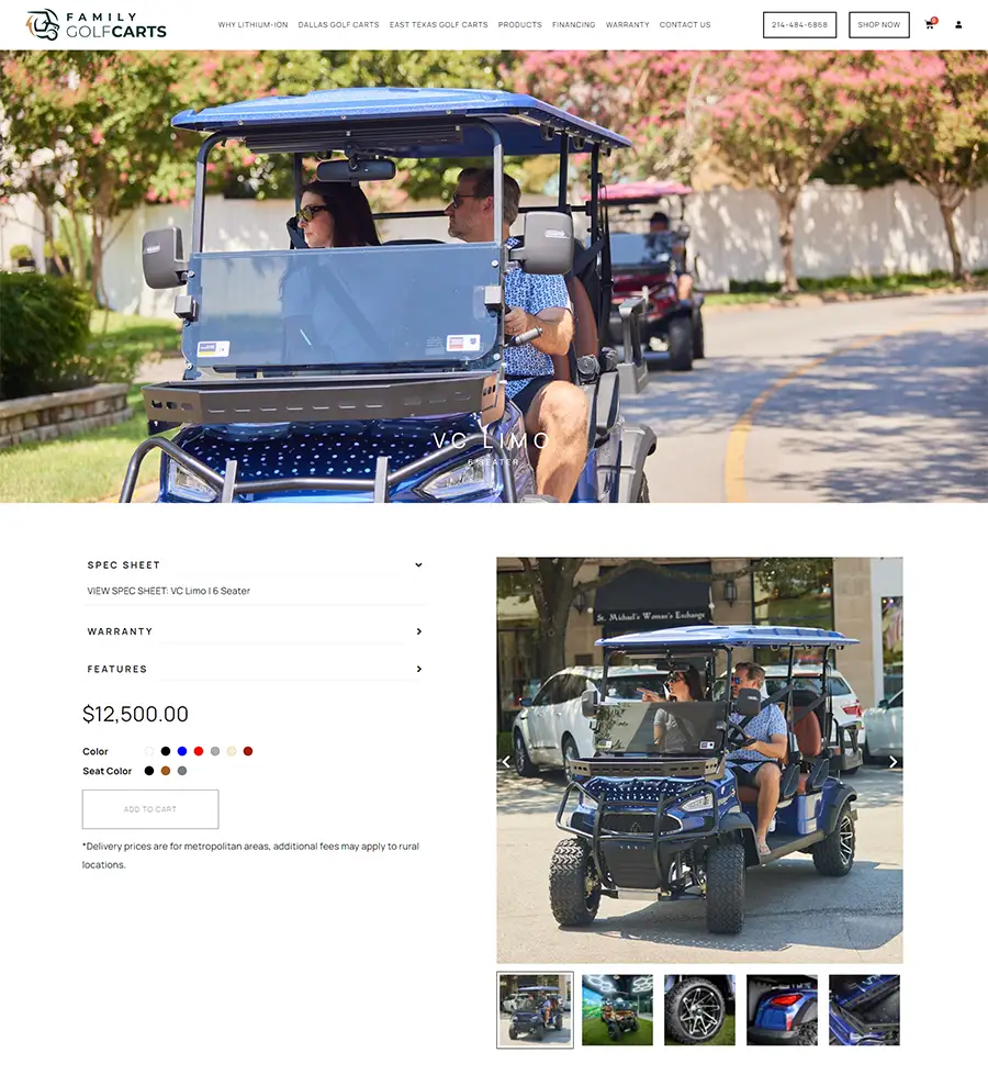shopping cart website design for family golf carts