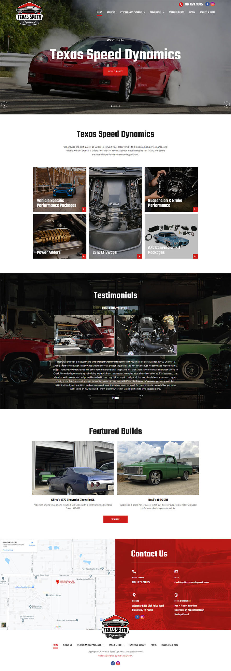 custom website design for texas speed dynamics by red spot design