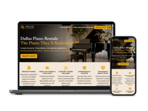 Dallas Piano Rentals website design portfolio project by Red Spot Design