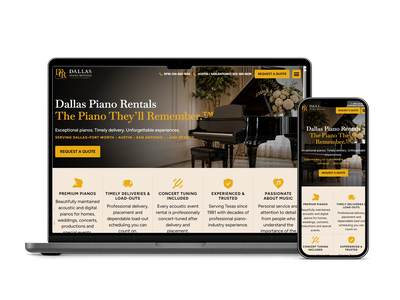 Dallas Piano Rentals website design portfolio project by Red Spot Design