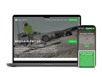 Reliable Paving, Inc. website displayed on a laptop and smartphone