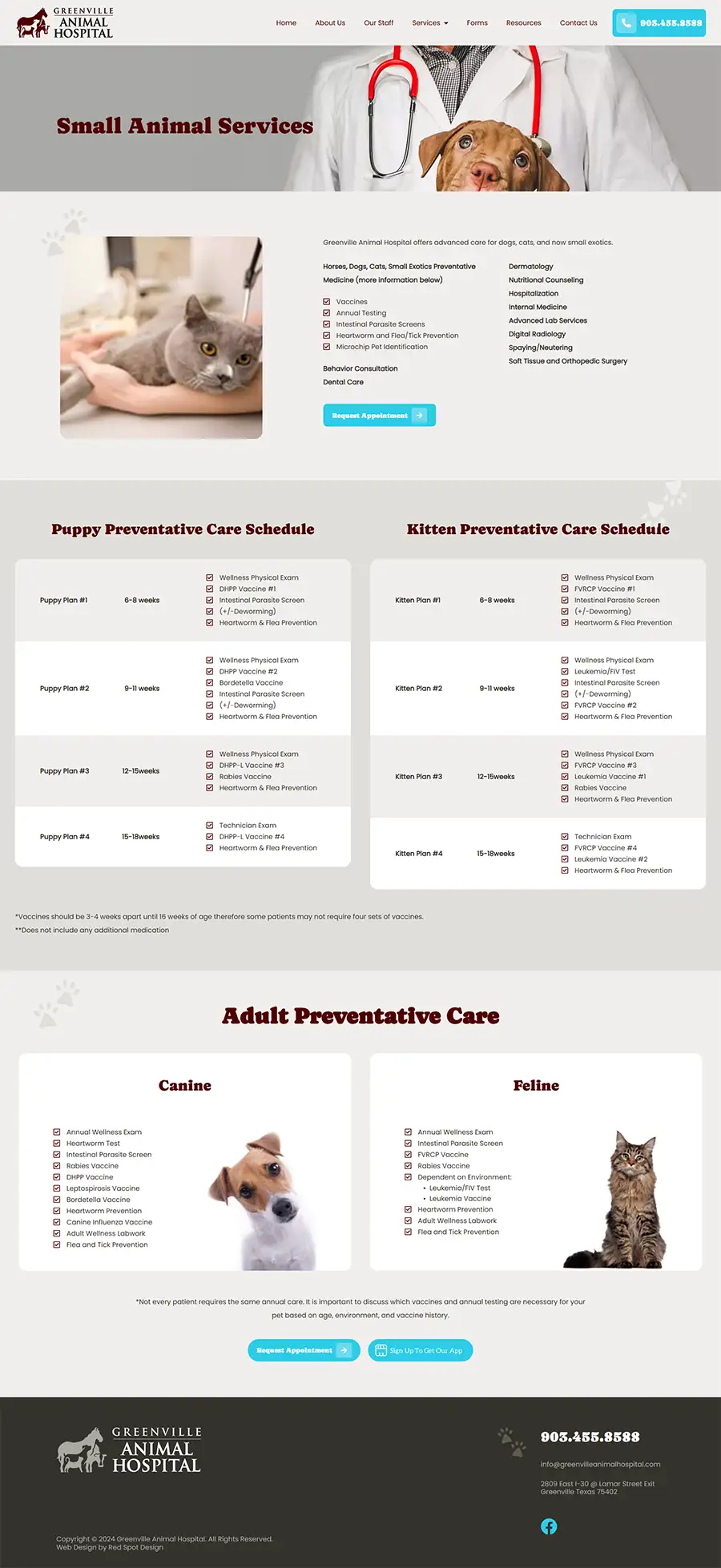 website designed for Greenville Animal Hospital small animal services