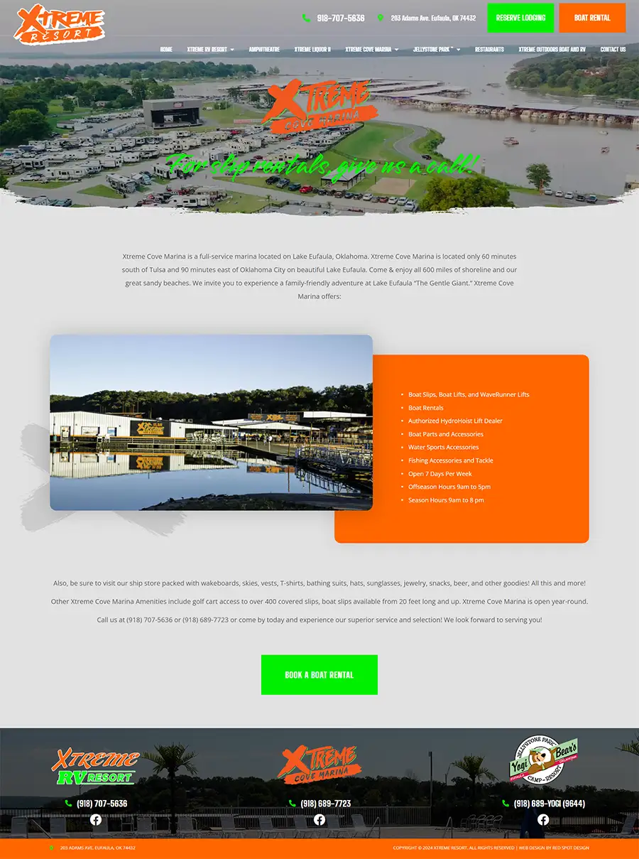 xtreme cove marina Oklahoma website design